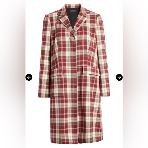 1 State Red & Beige Plaid Collar Topcoat Coat Peacoat Casual Fall Jacket NWOT - Picture 4 of 5